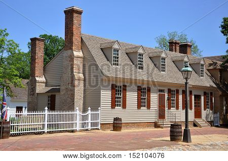Antique House in Colonial Williamsburg Historic District, Williamsburg, Virginia, USA.
