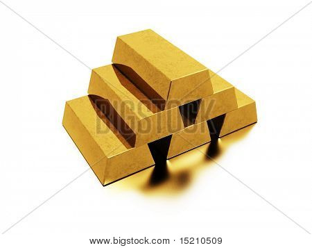 golden bars with reflection isolated on white
