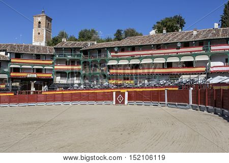 Chinchon Spain - October 15 2016: Main square of Chinchon converted into bullring during the celebration that takes place every year during more than a century Chinchon Spain
