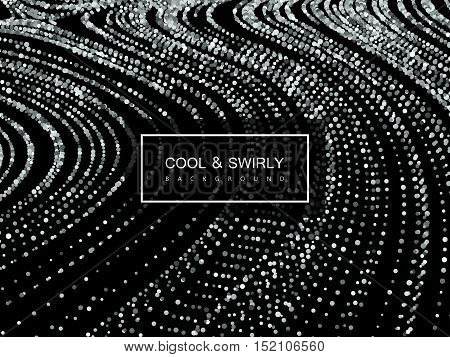 Luxury festive background with shiny silver glitters. Vector illustration of glittering swirled stripes texture
