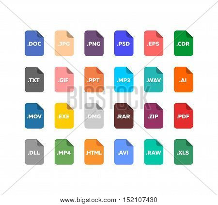 Simple flat style file extensions icon set