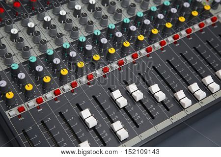 Sound mixer board close up