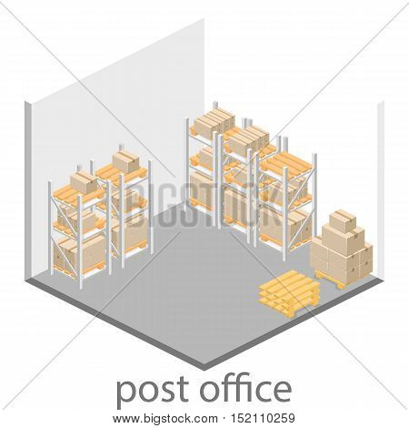 Isometric flat 3D interior of post office. Vector illustration post service