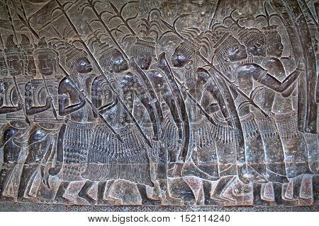 Ancient Bas-relief In Angkor Wat, Cambodia
