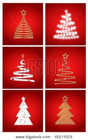 Vector Navidad árboles conjunto sobre fondo rojo