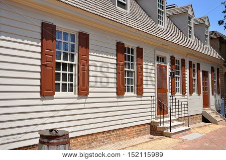 Antique House in Colonial Williamsburg Historic District, Williamsburg, Virginia, USA.