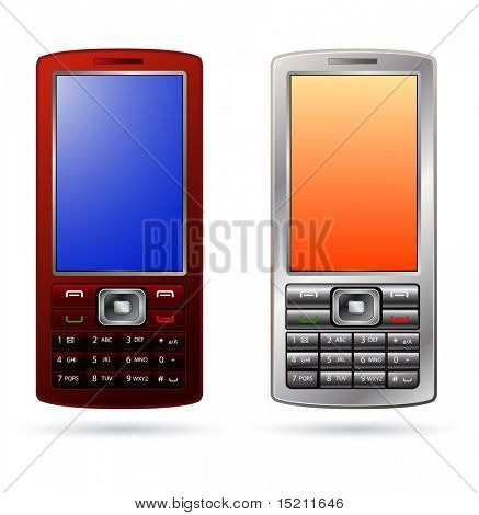 vector silver and red mobile phones
