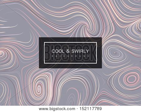 Abstract artistic curl background with swirled stripes. Vector vintage illustration of swirled and curled stripes background. Marble or acrylic texture imitation. Cool and Swirly background