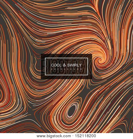Abstract artistic curl background with swirled stripes. Vector vintage illustration of swirled and curled stripes background. Marble or acrylic texture imitation. Cool and Swirly background