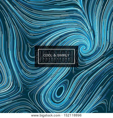 Abstract artistic curl background with swirled stripes. Vector vintage illustration of swirled and curled stripes background. Marble or acrylic texture imitation. Cool and Swirly background