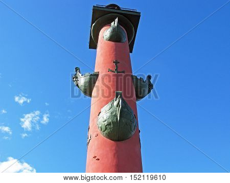 Rostral column on Vasilievsky island. Saint Petersburg, Russia.