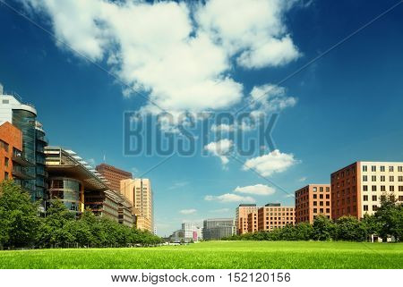 modern apartment building in park, Berlin, Germany