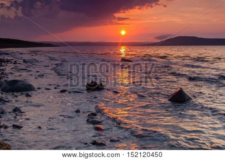sunrise on the Barents Sea, Kola Peninsula, Murmansk region, Russia