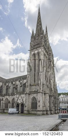 Scenery with cathedral at Quimper a commune and capital of the Finistere department of Brittany in northwestern France.