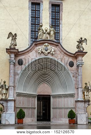Lilienfeld Abbey is a Cistercian monastery in Lilienfeld in Lower Austria south of Sankt Polten. Portal of abbey church