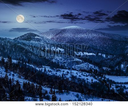 Sunrise In Winter Carpathians At Night