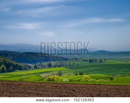 view of the Sudeten mountains in early spring