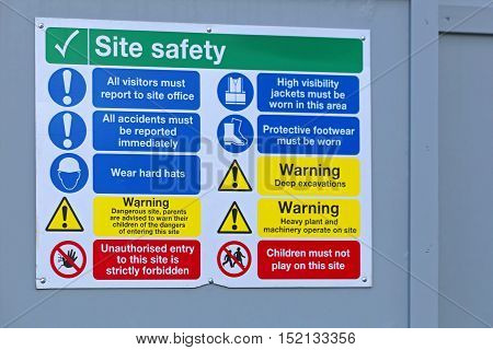 Construction Site Mandatory Safety Information Board at Fence