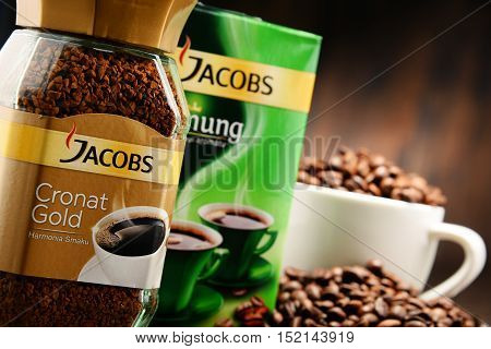 POZNAN POLAND - OCT 12 2016: Jacobs is a brand of coffee marketed in Europe by Jacobs Douwe Egberts headquartered in Amsterdam Netherlands