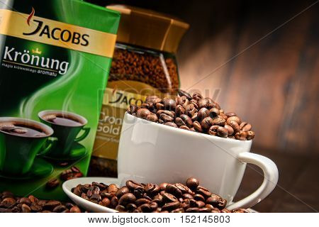 POZNAN POLAND - OCT 12 2016: Jacobs is a brand of coffee marketed in Europe by Jacobs Douwe Egberts headquartered in Amsterdam Netherlands
