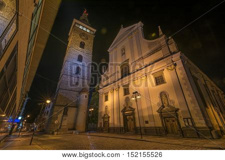 Night In Ceske Budejovice Town In Summer Time