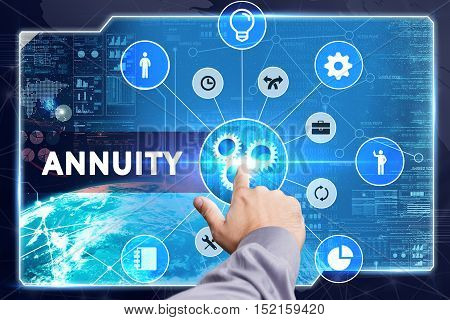 Business, Technology, Internet And Network Concept. Young Businessman Working On A Virtual Screen: A