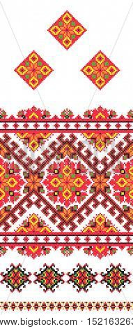 embroidered good like old handmade cross-stitch ethnic Ukraine pattern. Ukrainian towel with ornament, rushnyk called, in vector