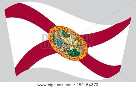 Floridian official flag symbol. American patriotic element. USA banner. United States of America background. Flag of the US state of Florida waving on gray background vector