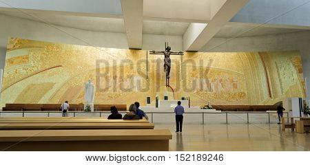 FATIMA, PORTUGAL - October 6, 2016: Panel made of terracotta gilt and molded manually of the presbytery of the Most Holy Trinity Basilica in Fatima Portugal.