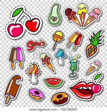 Big set of Girl Fashion Comics Style Patch Badges, Stickers kit, Funny Pins, Skech Cartoon Labels