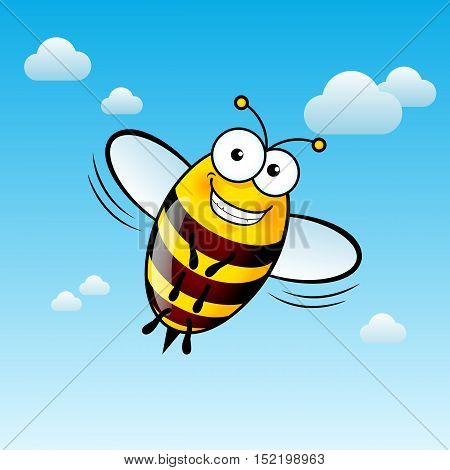 Illustration of a Friendly Cute Bee with Smile in Sky
