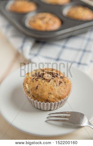 home made bircher mueseli apple muffins on a table