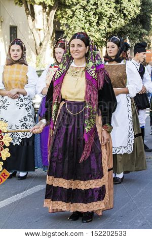 QUARTU S.E., ITALY - September 17, 2016: Parade of Sardinian costumes and floats for the grape festival in honor of the celebration of St. Helena. - Sardinia