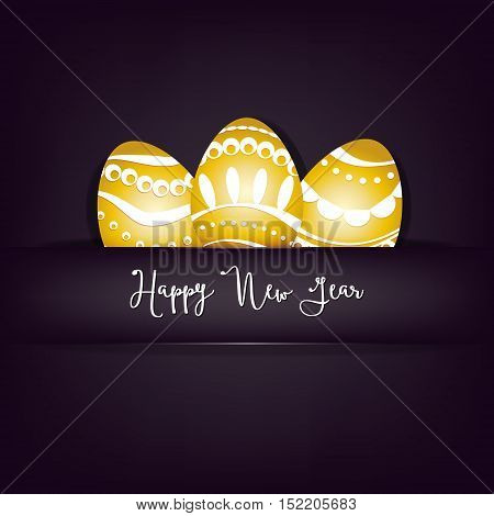 Happy New Year card with golden eggs. Vector illustration