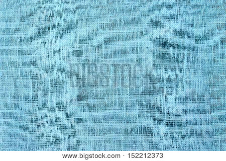Soft blue jute material background. Woven linen fabric texture. Coarse jute.