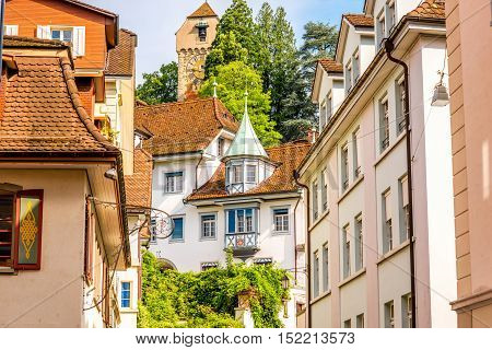 Beautiful street view with old buildings in Lucerne city in Switzerland
