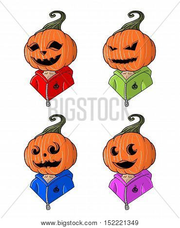 Great designed cartoon head-styled pumpkins for halloween holidays