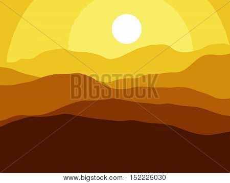 Mountains on the Sun background. Vector EPS10 illustration.