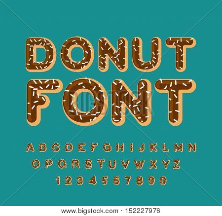 Donut Font. Pie Alphabet. Baked In Oil Letters. Chocolate Icing And Sprinkling. Edible Typography. F