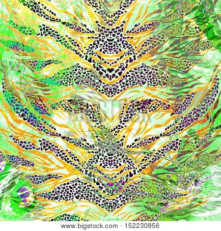 texture of print fabric striped zebra and leopard for background