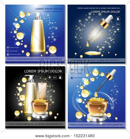 Collagen Serum and Vitamin Vector Concept Background for Skin Care Cosmetic.