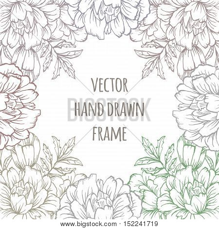 Ornate floral flyer with flowers. Doodle sharpie background. template for card, poster, leaflet. Hand drawn wedding invitation