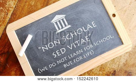 Non scholae sed vitae. Latin phrase meaning We do not learn for school, but for life.