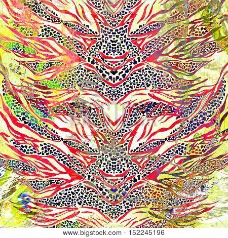 texture of print fabric striped zebra and leopard for background