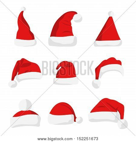 Santa Claus red hat isolated on white. New Year 2017 santa red hat . Santa Christmas hat decoration. vector illustration in flat style