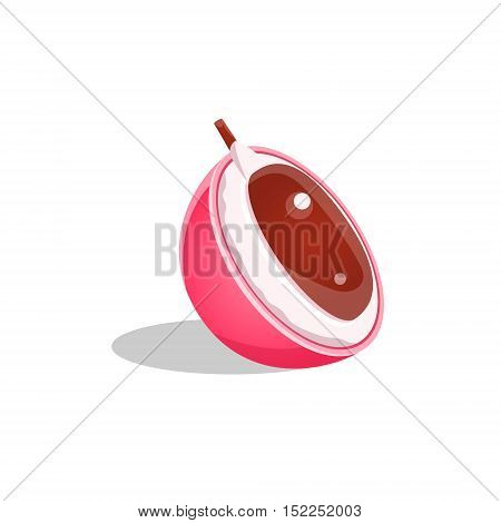 Litchi Fruit Cut In Half Bright Icon. Isolated Vector Drawing Of Tropical Exotic Fruit On White Background