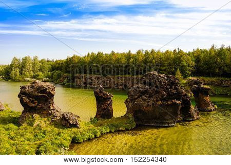 Kalfastrond lava sculpture around Myvatn lake in Iceland