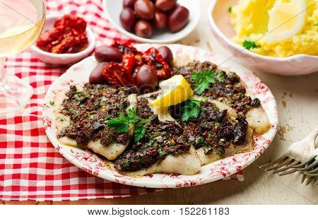 Mediterranean Spiced Fish Fillets . seletive focus