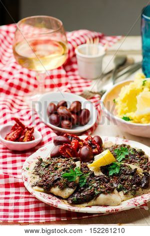 Mediterranean Spiced Fish Fillets . seletive focus