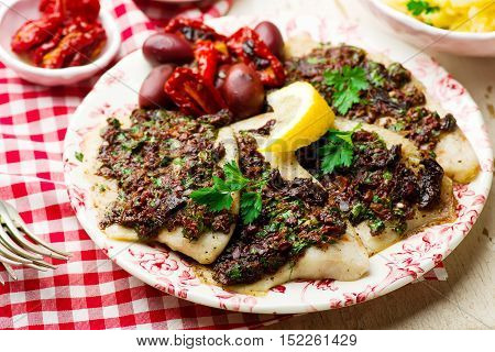 Mediterranean Spiced Fish Fillets . seletive focus